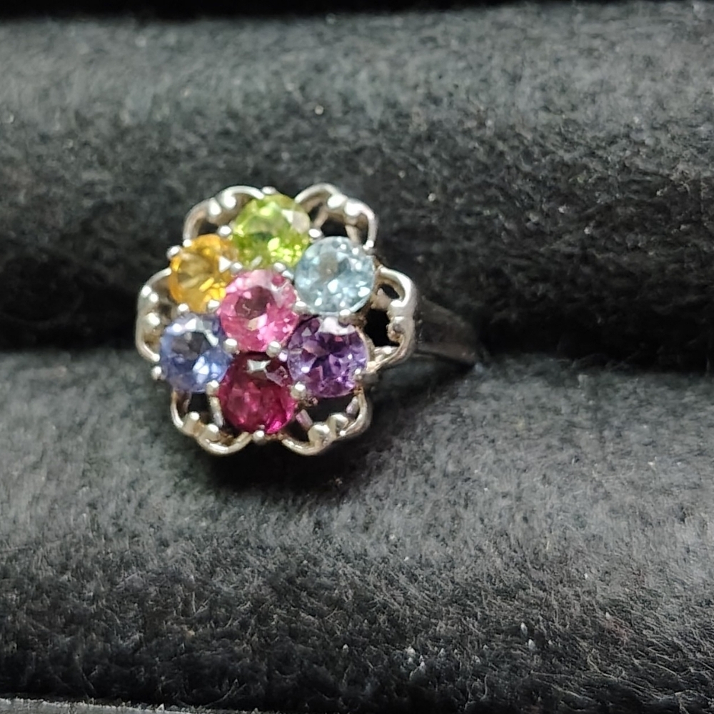 Multicolor Gemstone Silver Ring - image 4